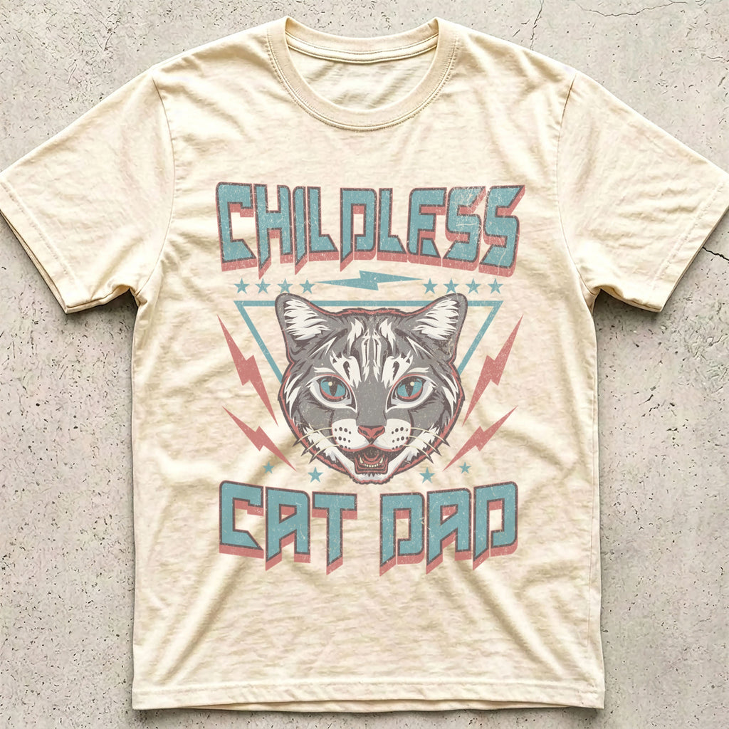 Childless Cat Dad Retro 80s T-Shirt