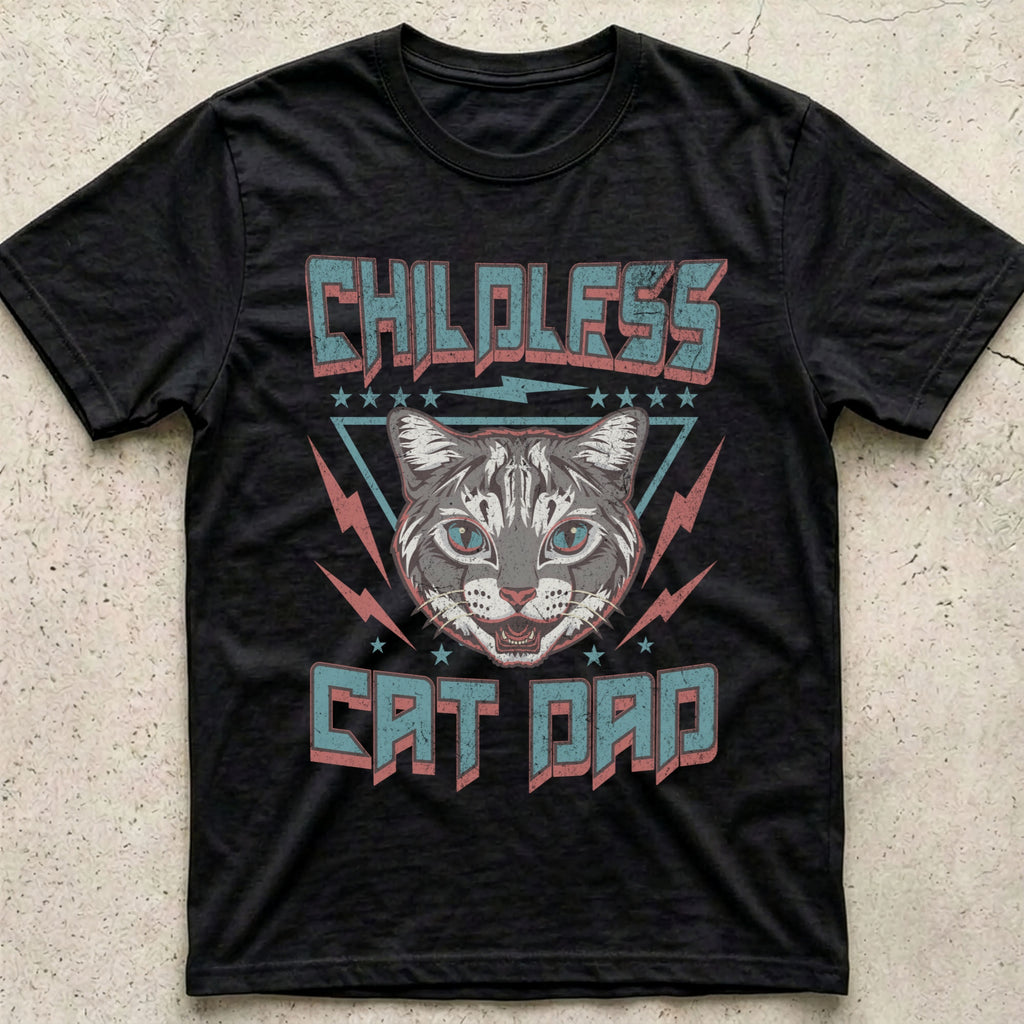 Childless Cat Dad Retro 80s T-Shirt