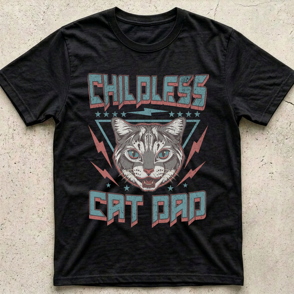 Childless Cat Dad Retro 80s T-Shirt
