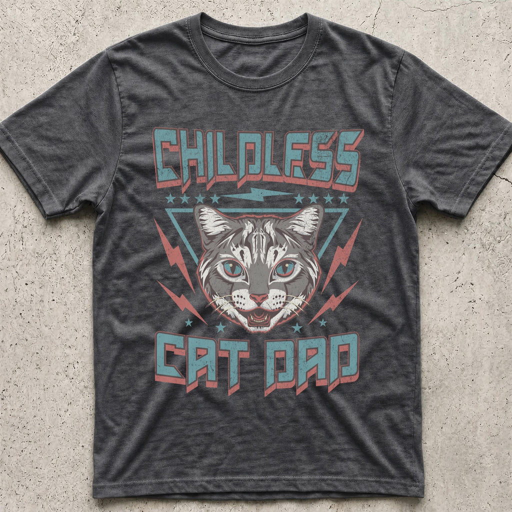Childless Cat Dad Retro 80s T-Shirt