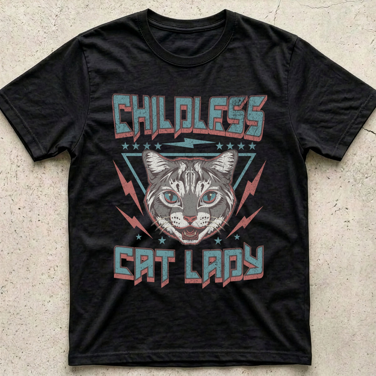 Childless Cat Lady Retro 80s T-Shirt