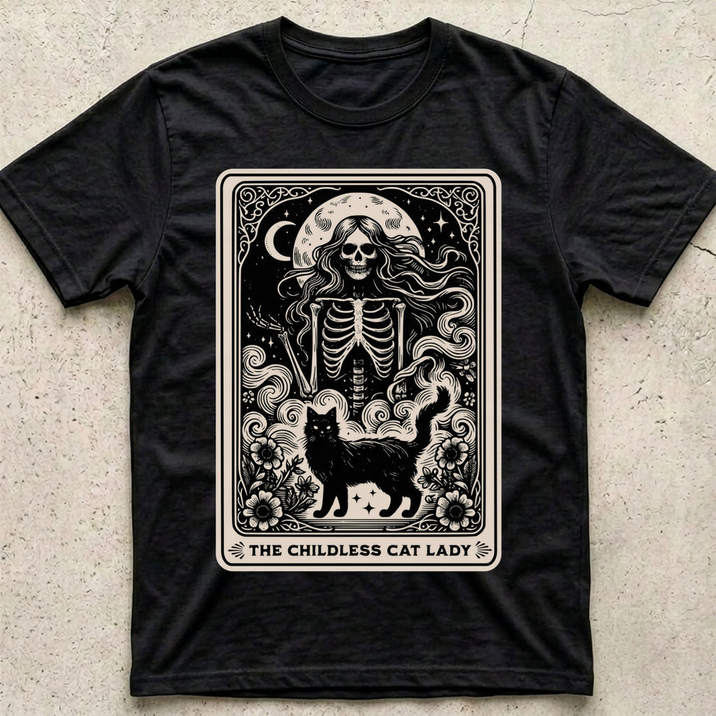 Childless Cat Lady Tarot Skeleton T-Shirt