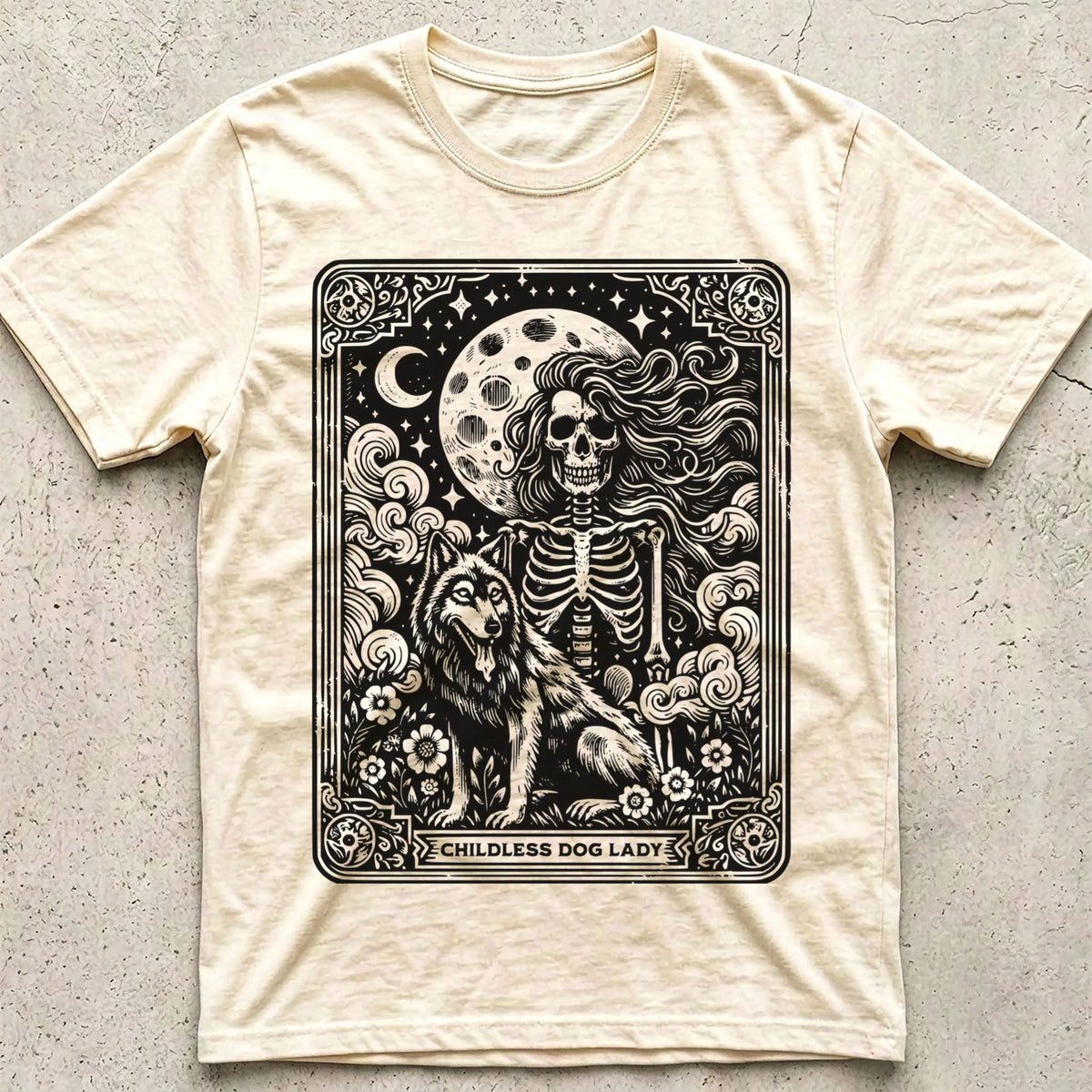 Childless Dog Lady Tarot Skeleton T-Shirt