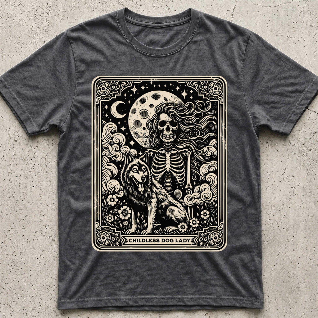 Childless Dog Lady Tarot Skeleton T-Shirt