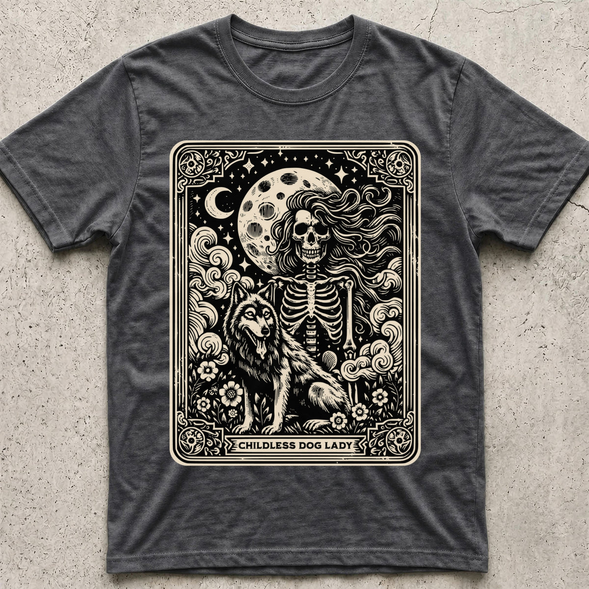 Childless Dog Lady Tarot Skeleton T-Shirt