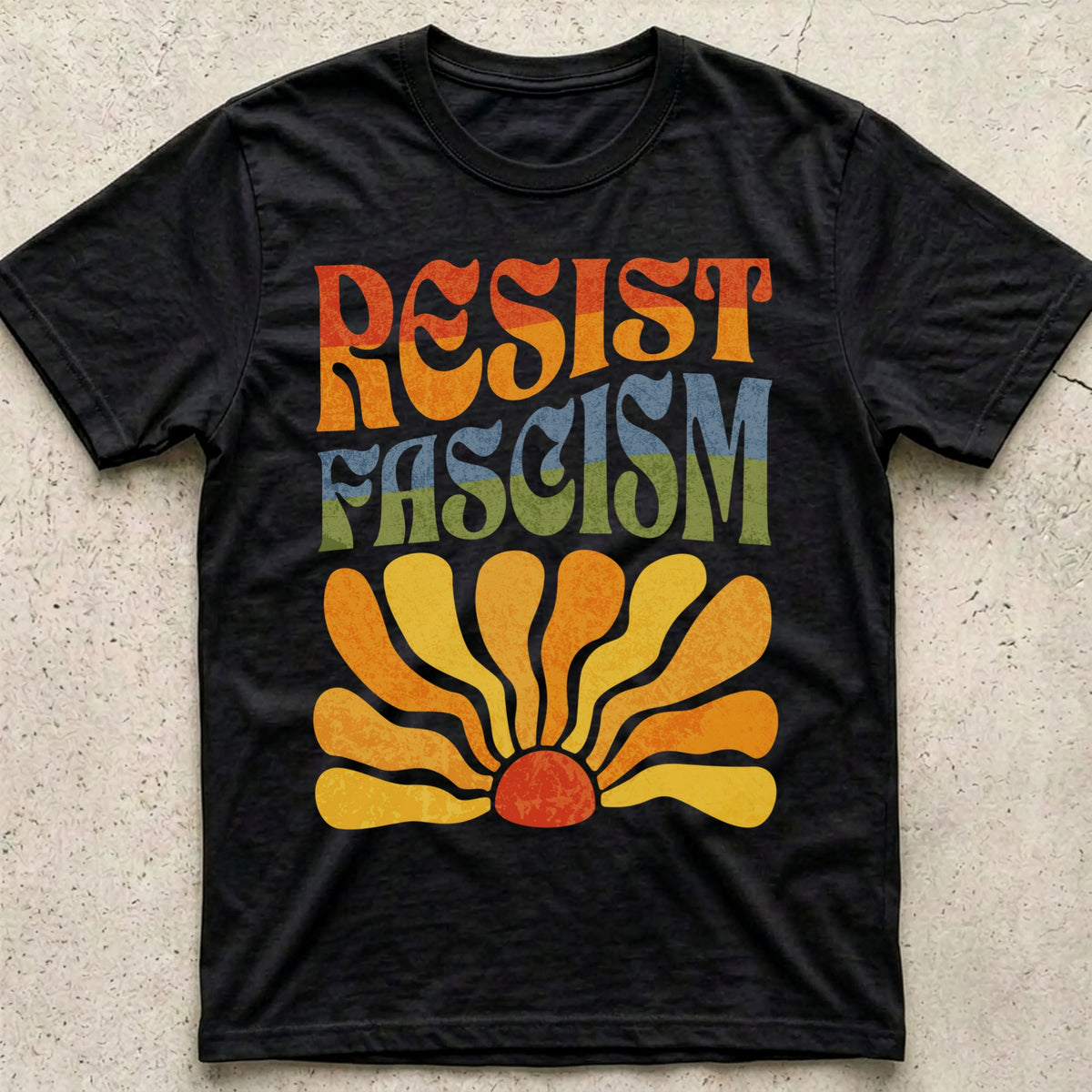 Resist Fascism Boho Rainbow T-Shirt