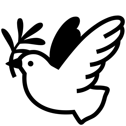 Black silhouette of a dove holding an olive branch on a white background