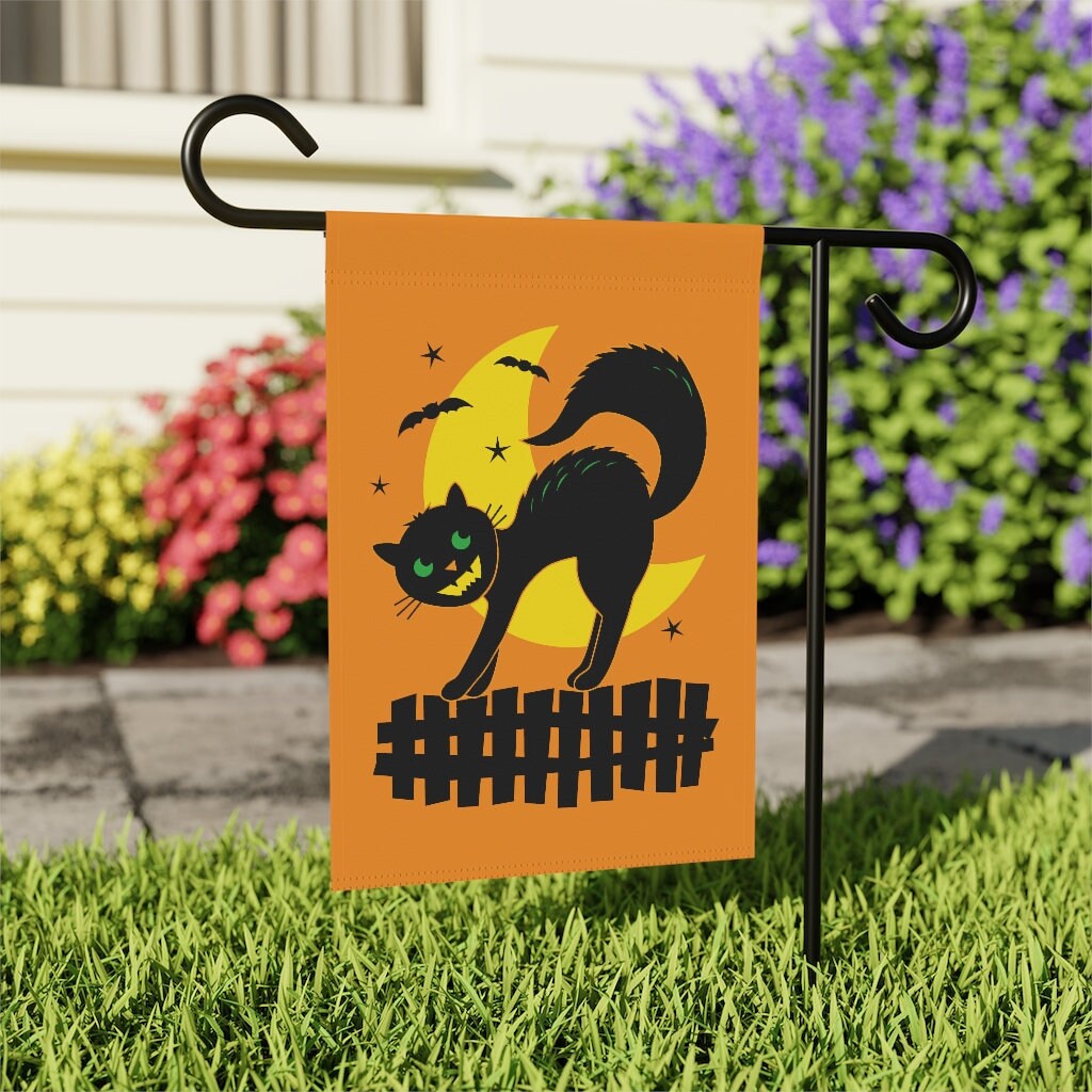 Vintage Halloween Black Cat Flag