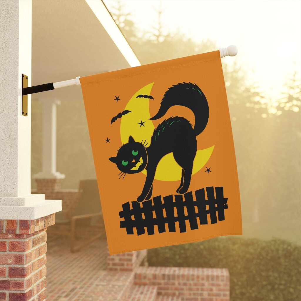 Vintage Halloween Black Cat Flag