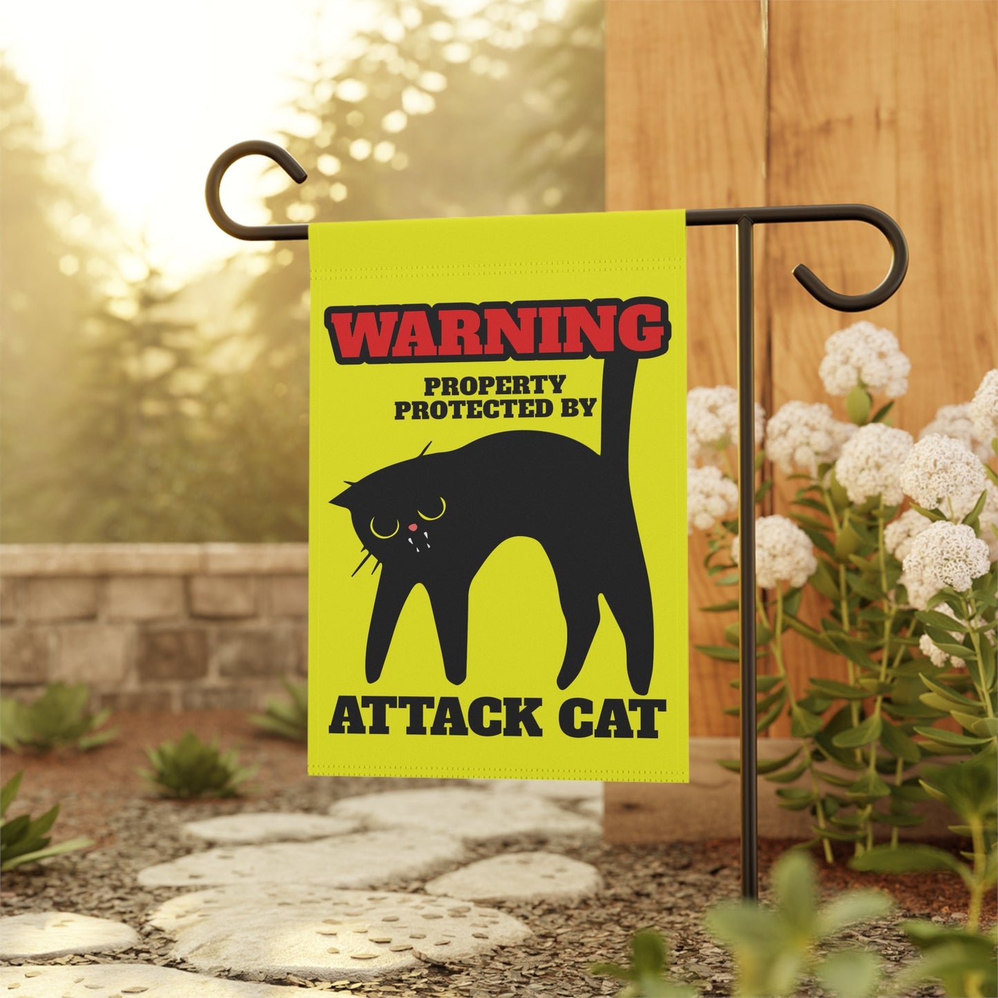 Funny Warning Attack Cat Halloween Flag