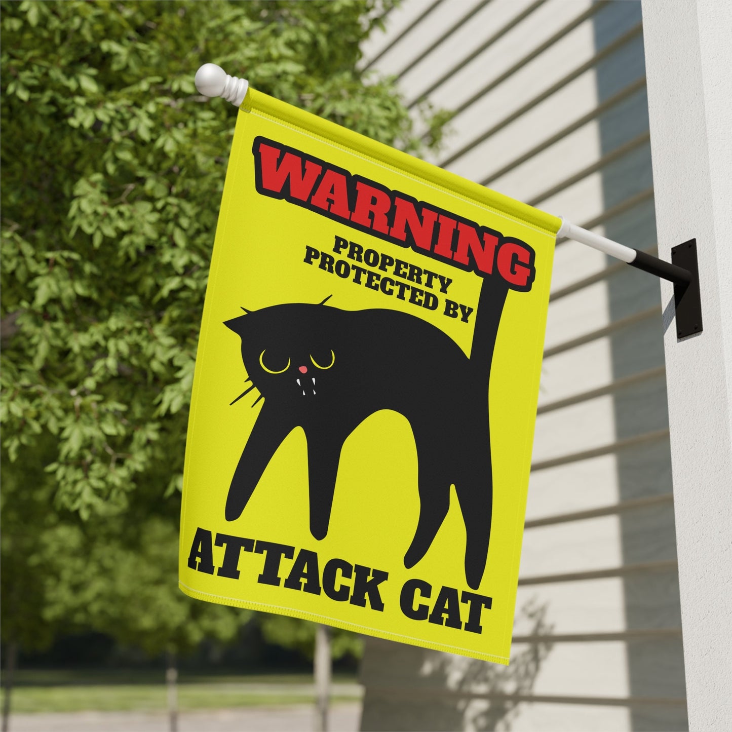 Funny Warning Attack Cat Halloween Flag