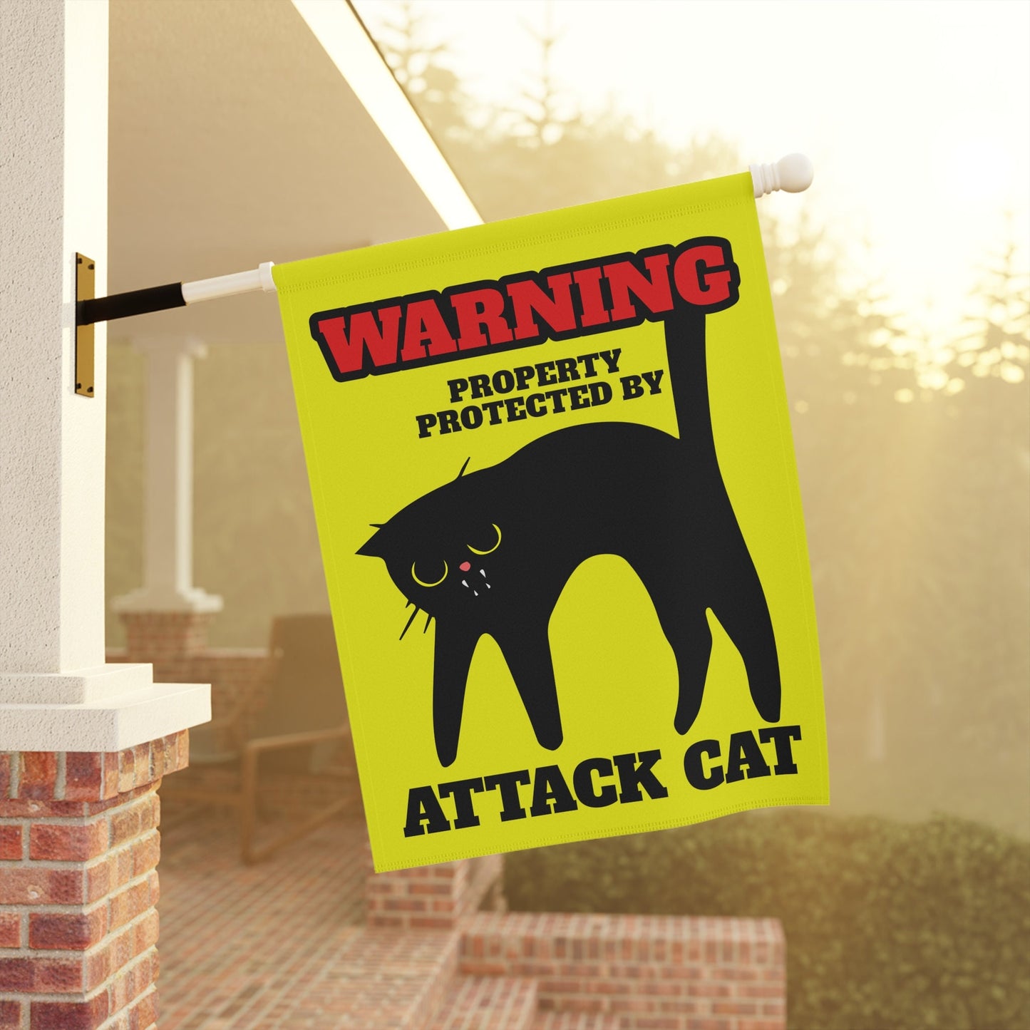 Funny Warning Attack Cat Halloween Flag