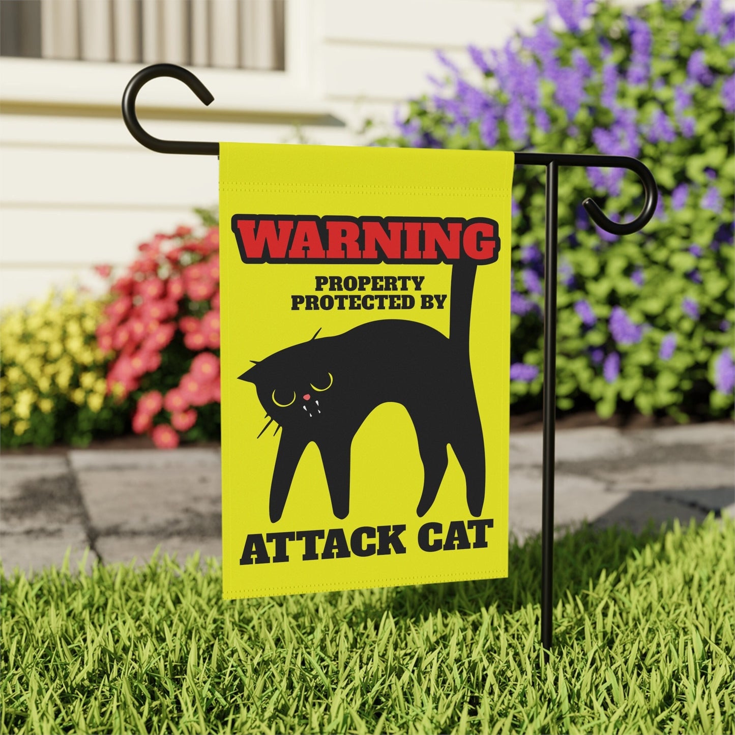 Funny Warning Attack Cat Halloween Flag