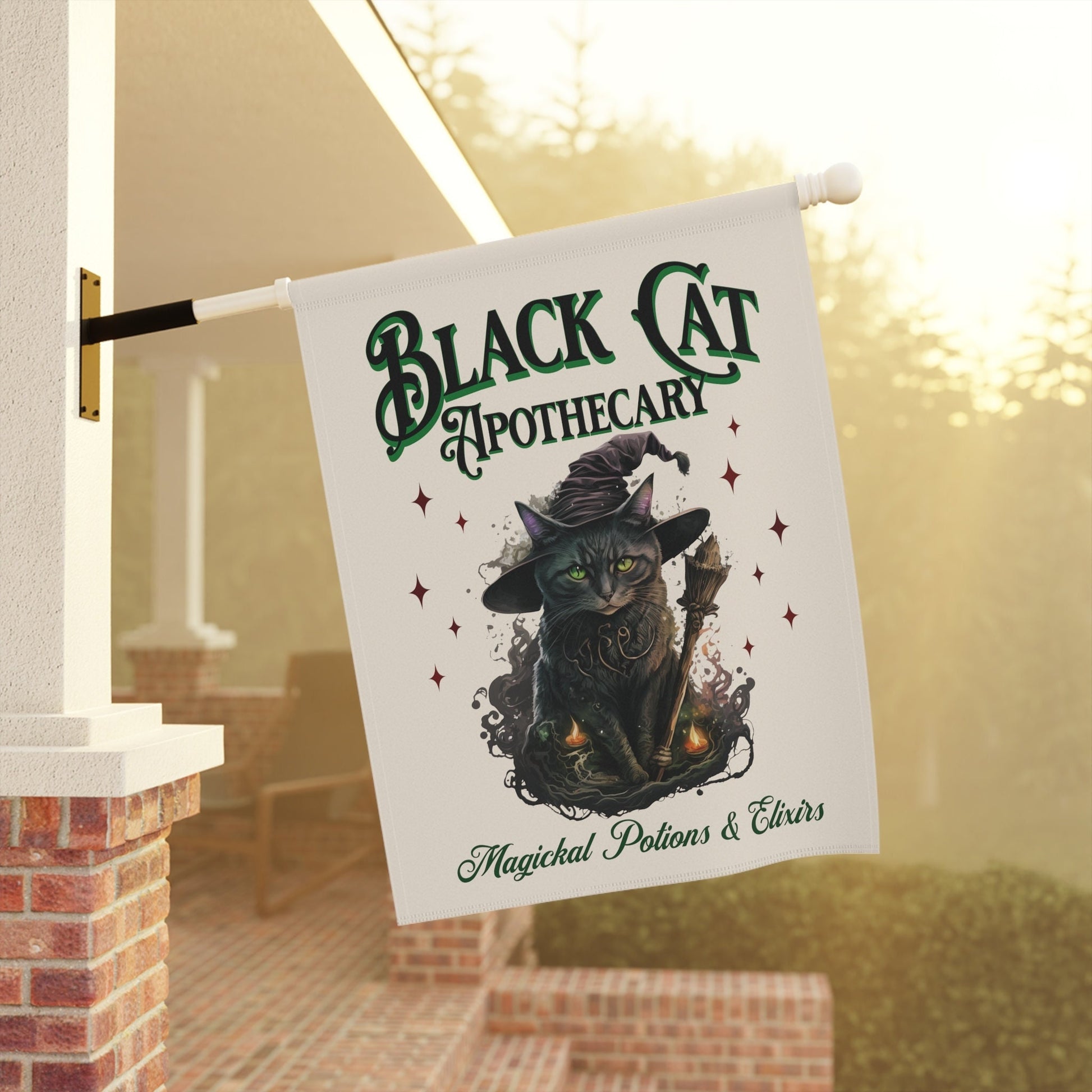 vintage halloween garden flag with black cat