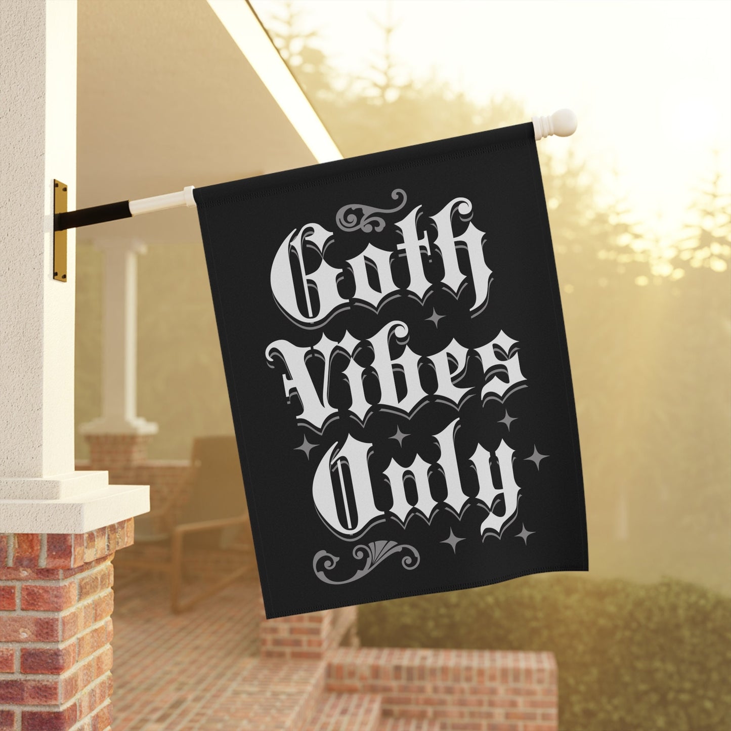 vintage halloween garden flag with gothic goth vibes only