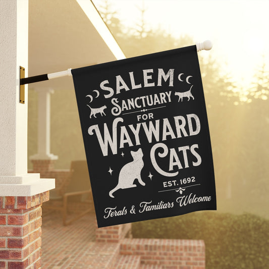 vintage halloween garden flag salem cat sancutuary witchy flag