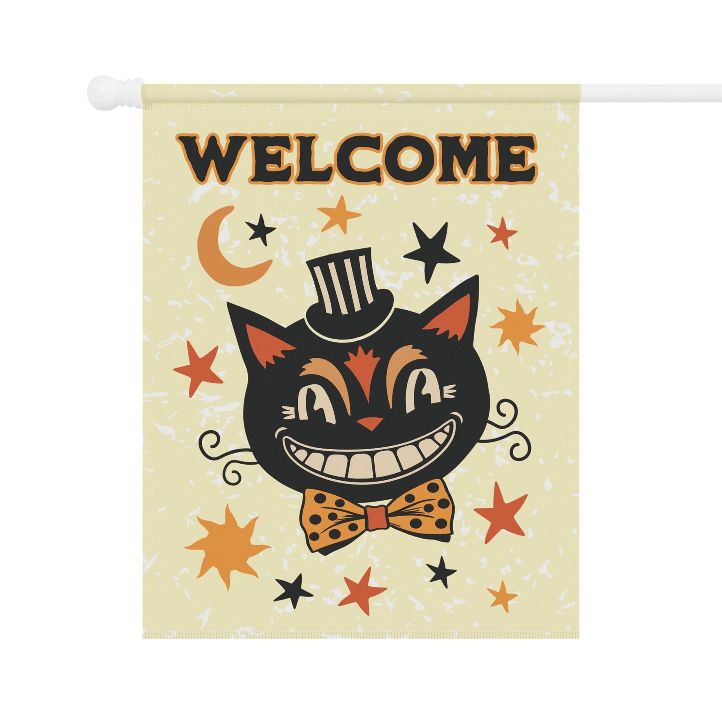 Welcome Primitive Halloween Vintage Black Cat Flag