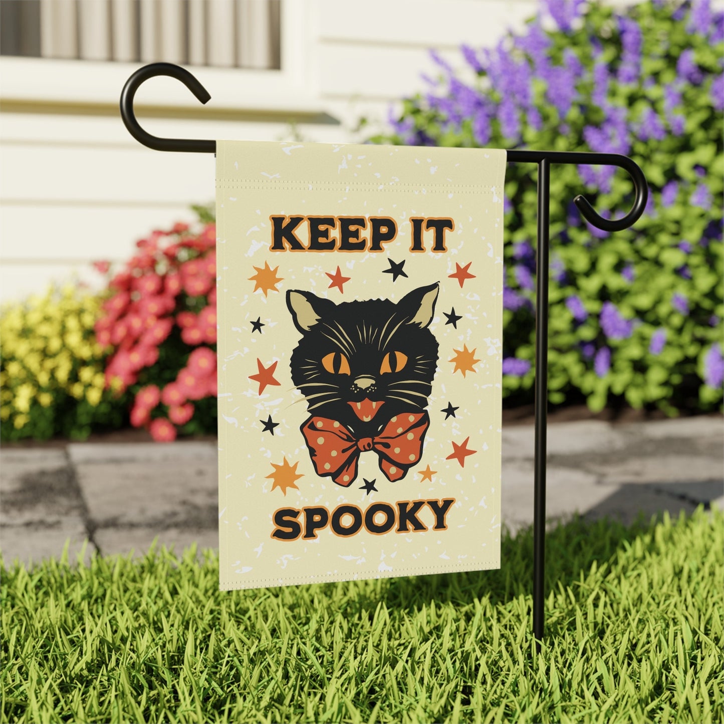 Keep it Spooky - Primitive Halloween Vintage Black Cat Flag