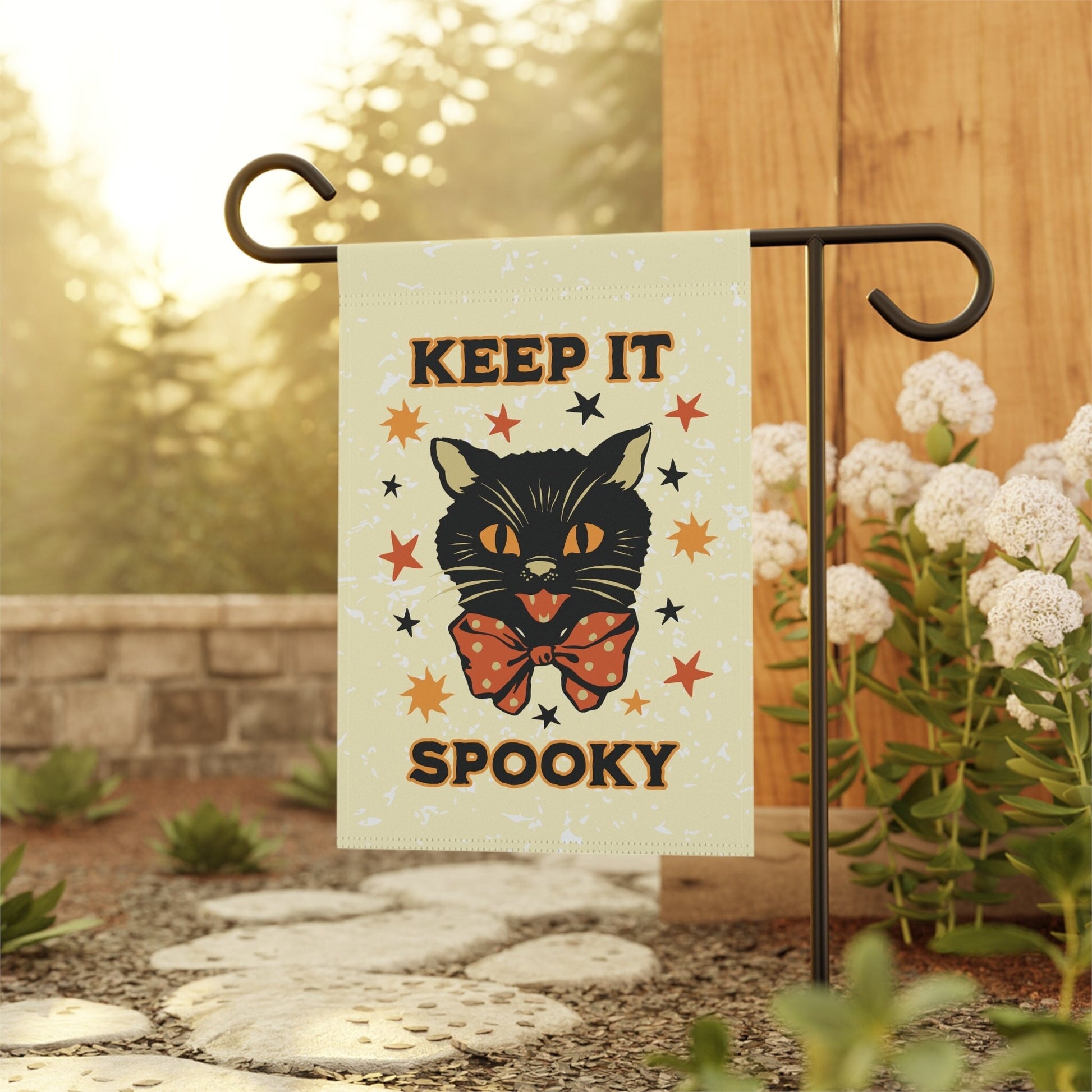 vintage halloween garden flag with black cat