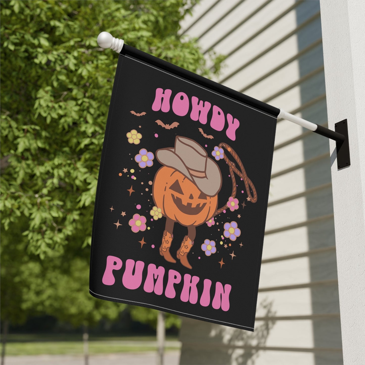 Howdy Pumpkin Western Retro Halloween Flag