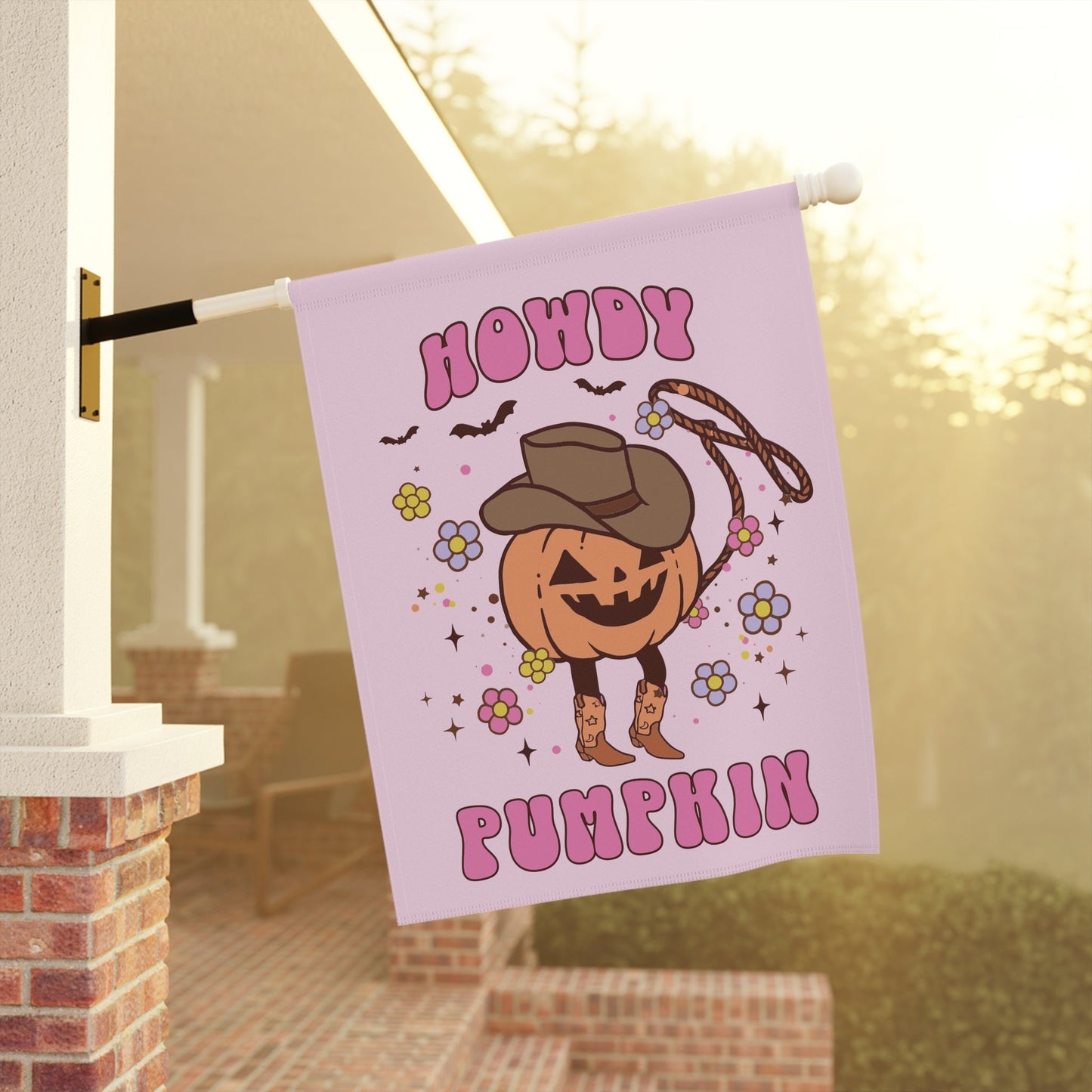 Howdy Pumpkin Western Pink Retro Halloween Flag