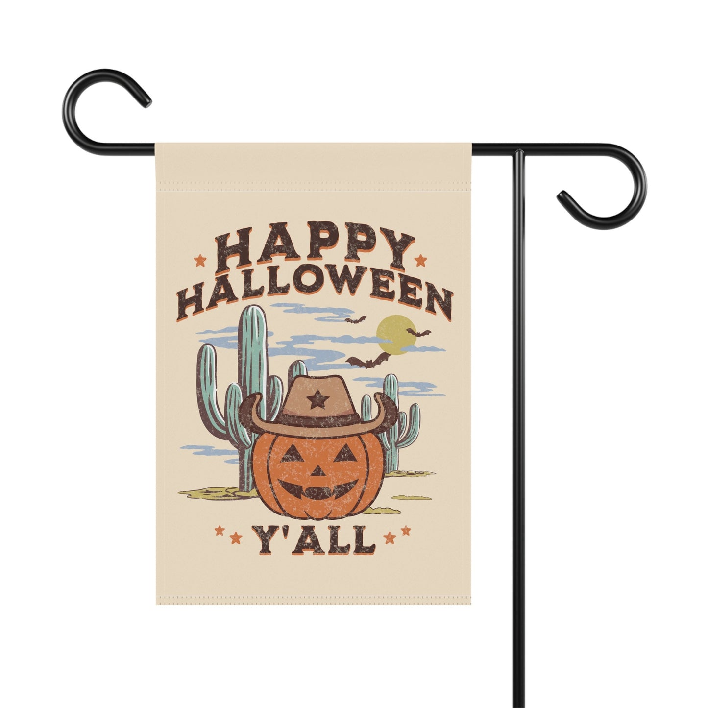 Happy Halloween Y'all Western Jack o Lantern Cowboy Flag