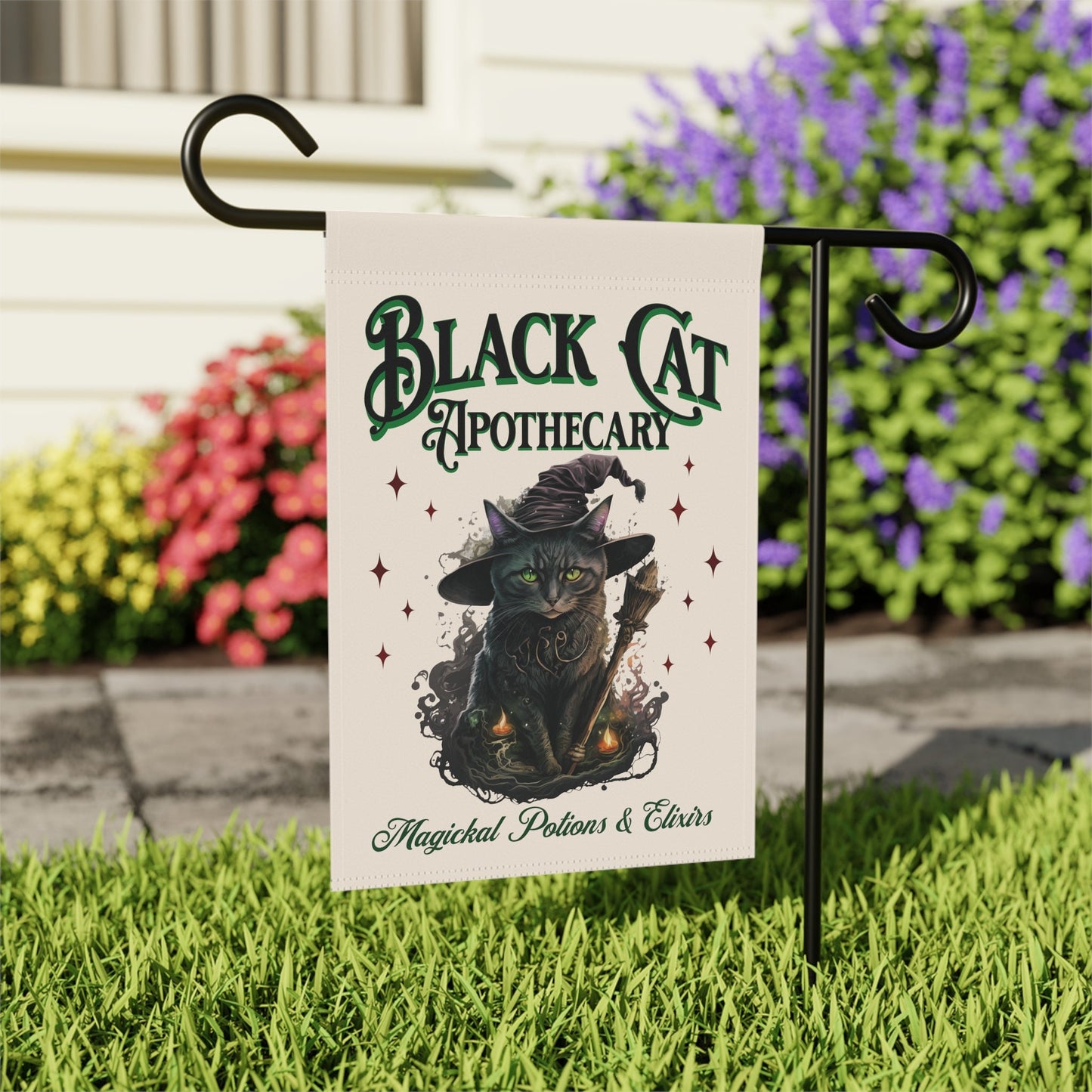 Black Cat Apothecary Witchy Halloween Flag