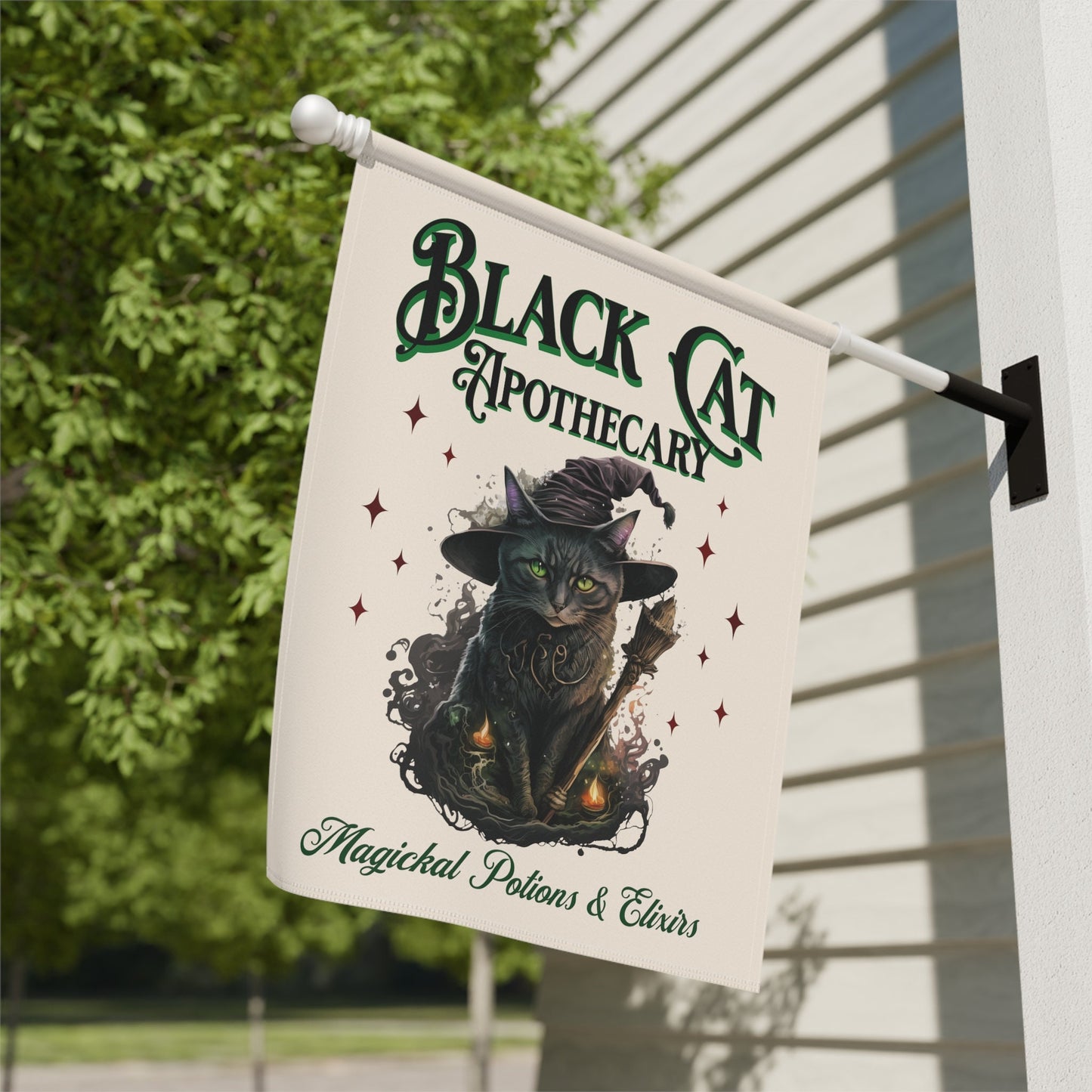 Black Cat Apothecary Witchy Halloween Flag