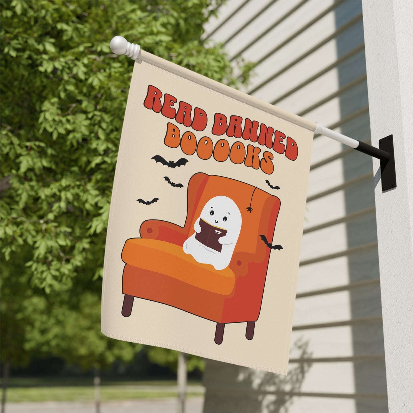 Read Banned Books Cute Ghost Halloween Flag