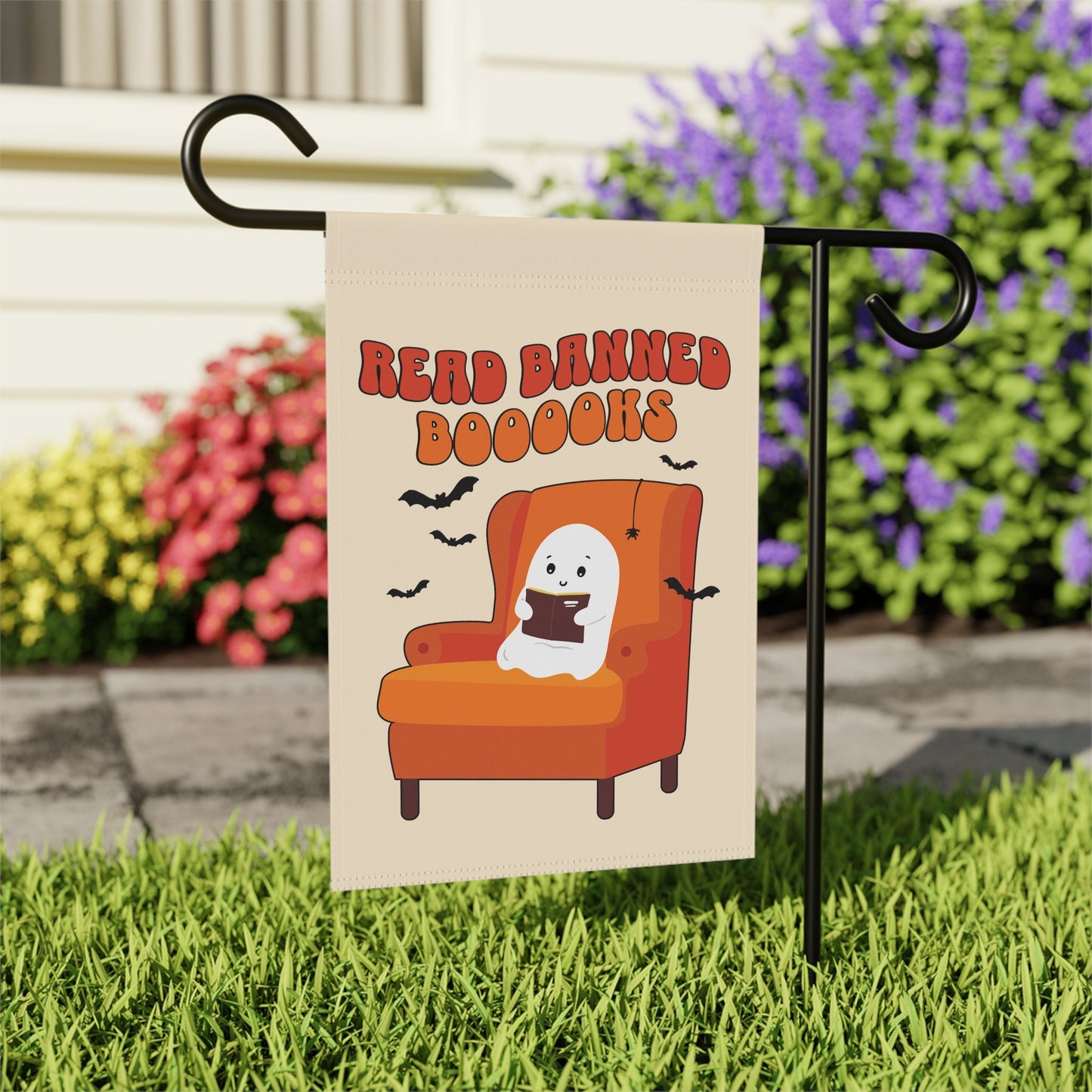 Read Banned Books Cute Ghost Halloween Flag