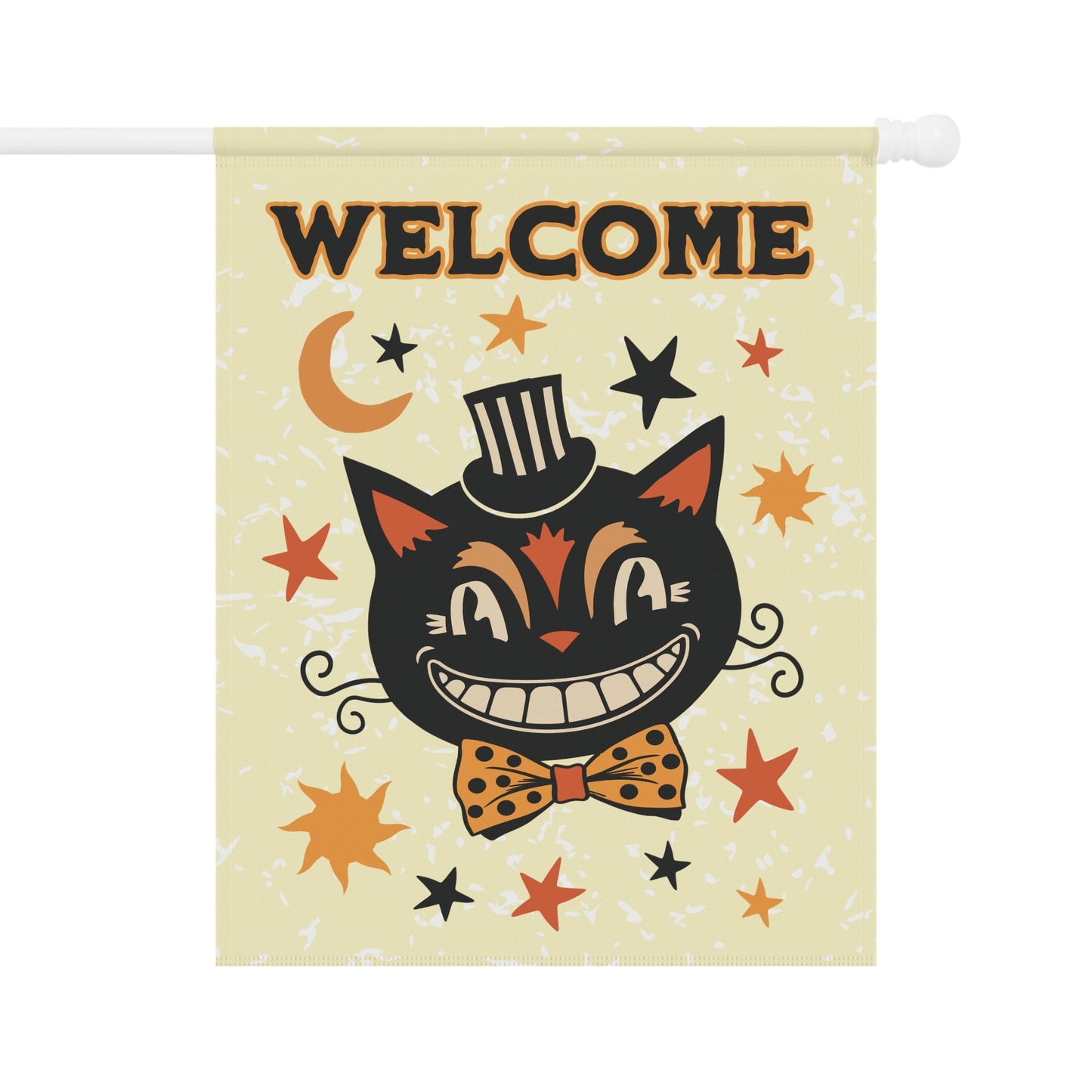 Welcome Primitive Halloween Vintage Black Cat Flag