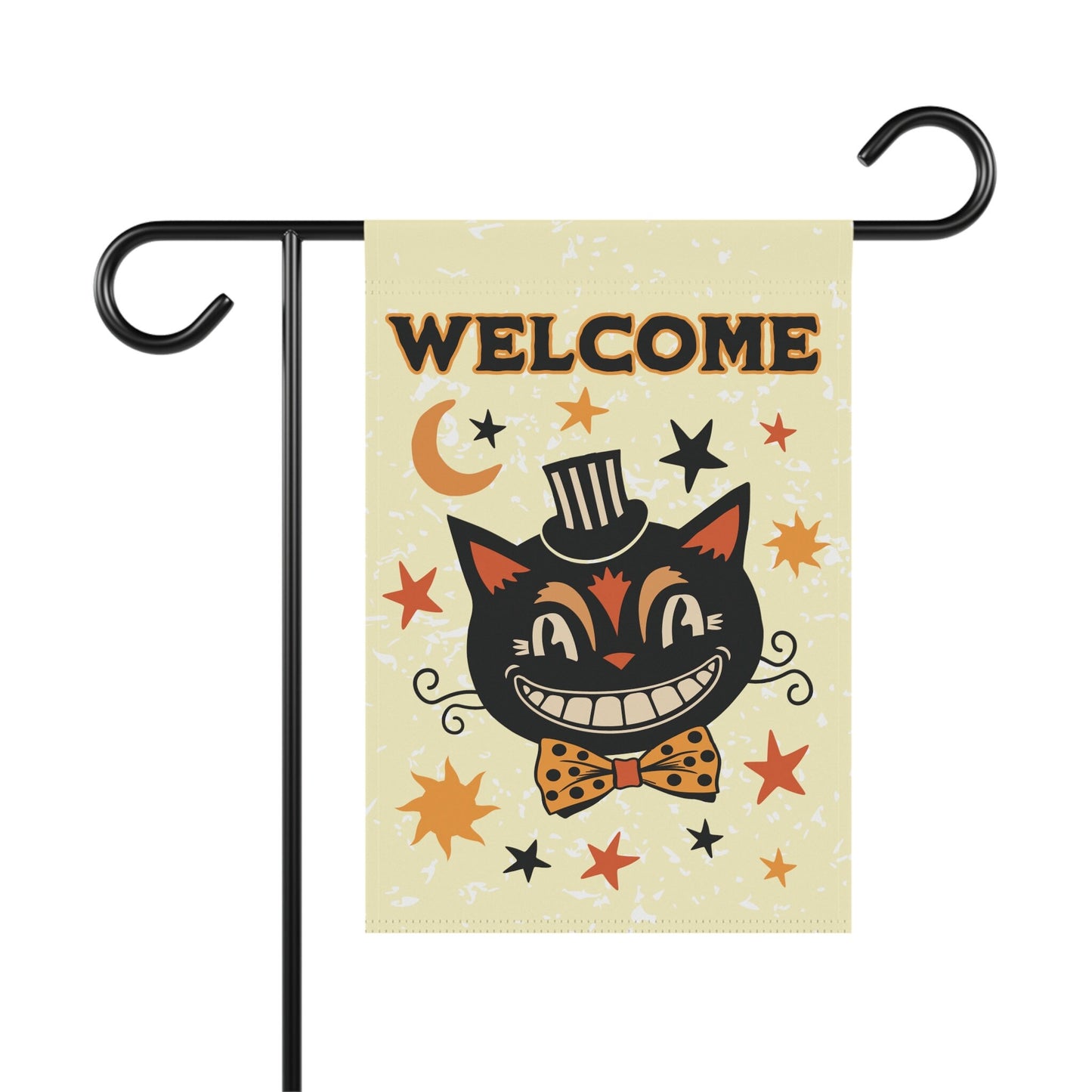 Welcome Primitive Halloween Vintage Black Cat Flag