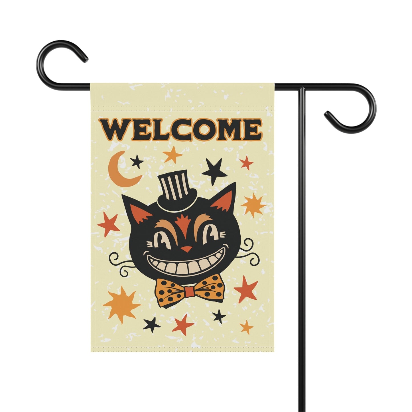 Welcome Primitive Halloween Vintage Black Cat Flag