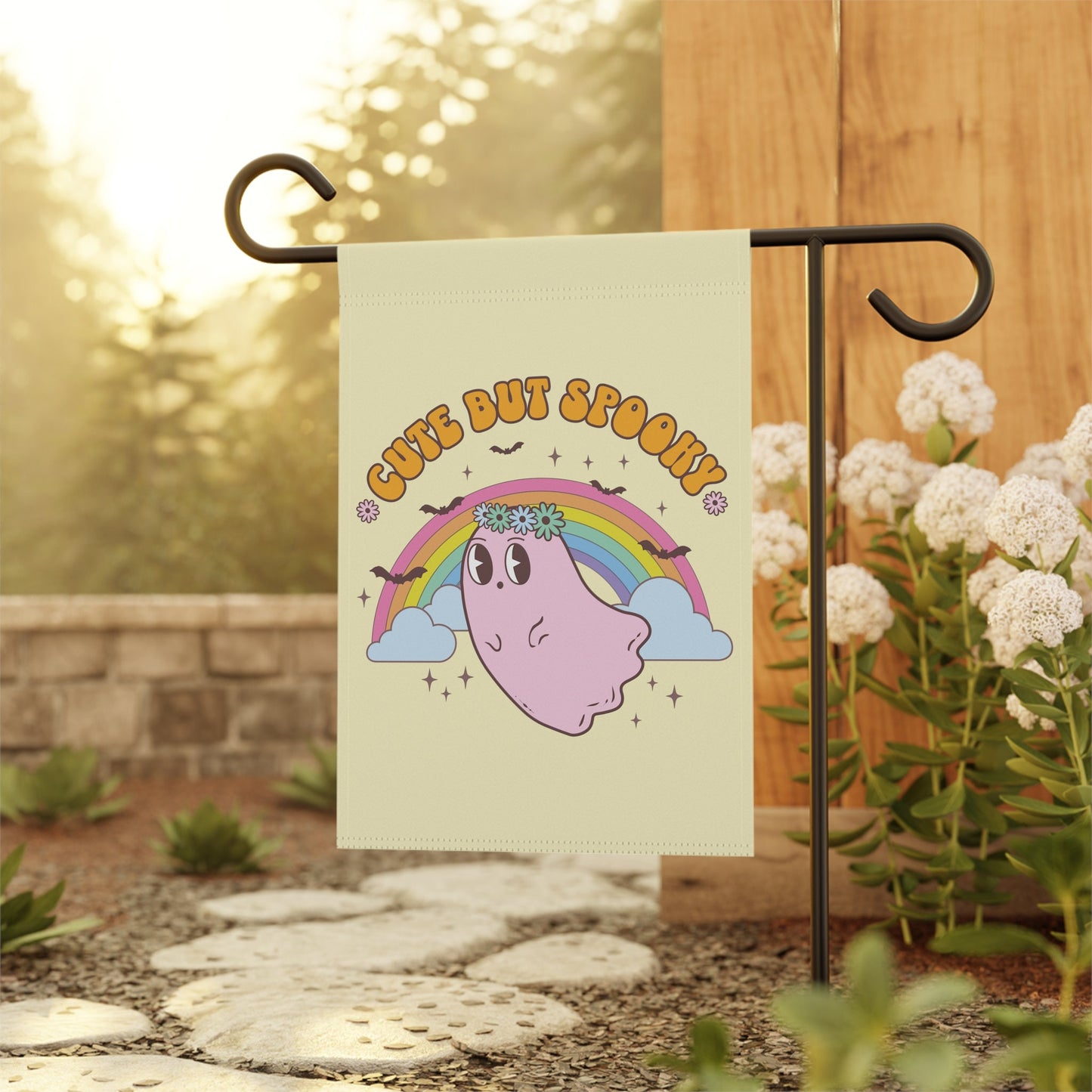 Cute but Spooky Kawaii Ghost Pink Halloween Flag