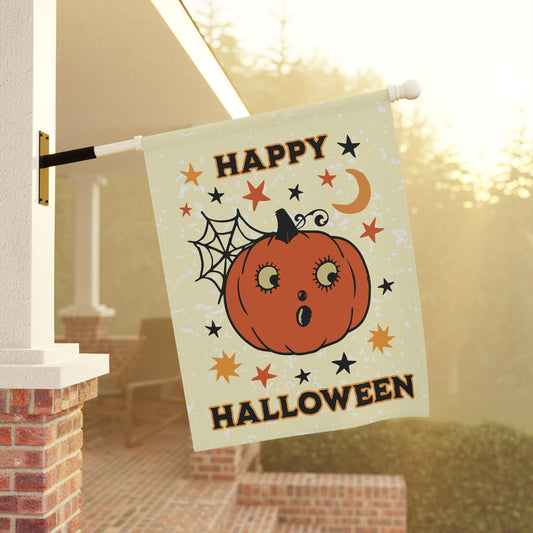 vintage halloween garden flag with jack o lantern pumpkin