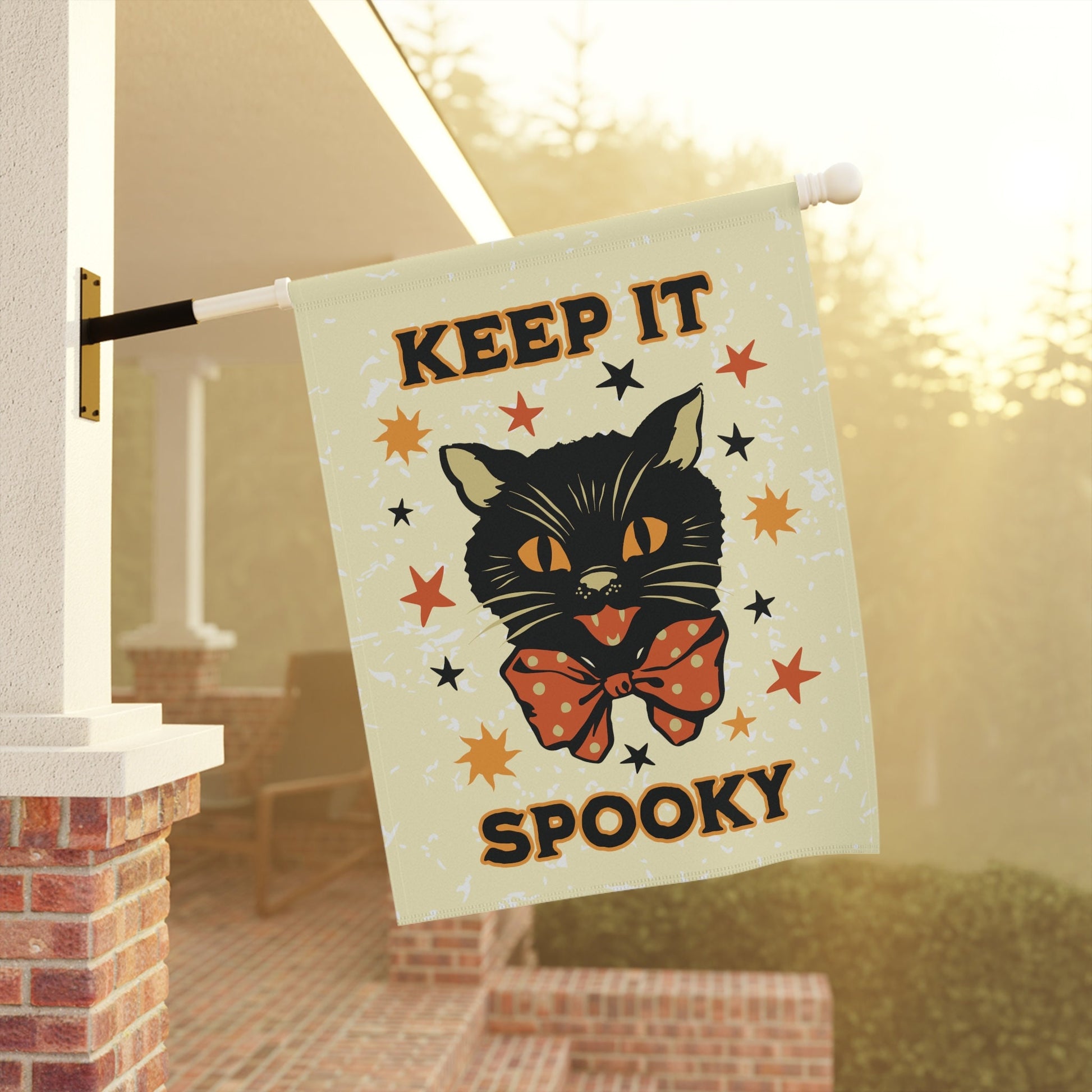 vintage halloween garden flag with black cat