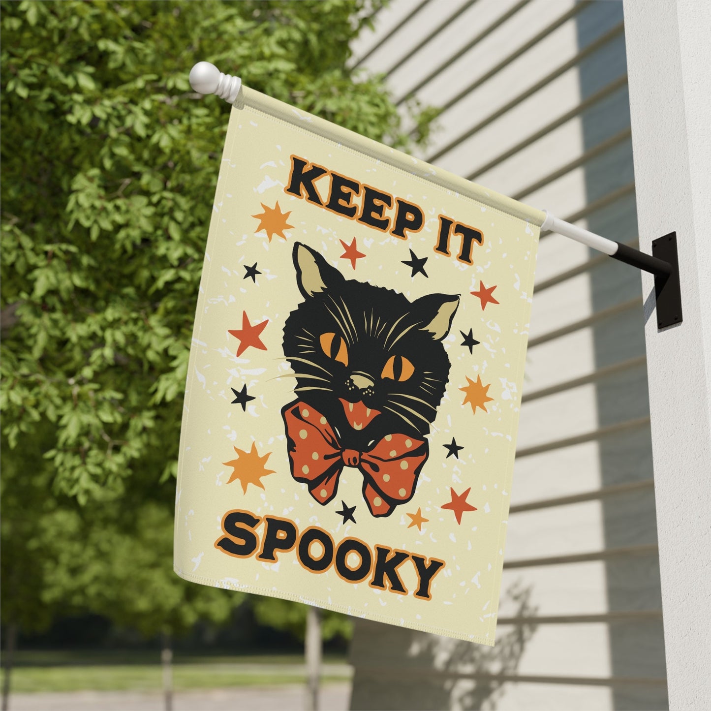 Keep it Spooky - Primitive Halloween Vintage Black Cat Flag