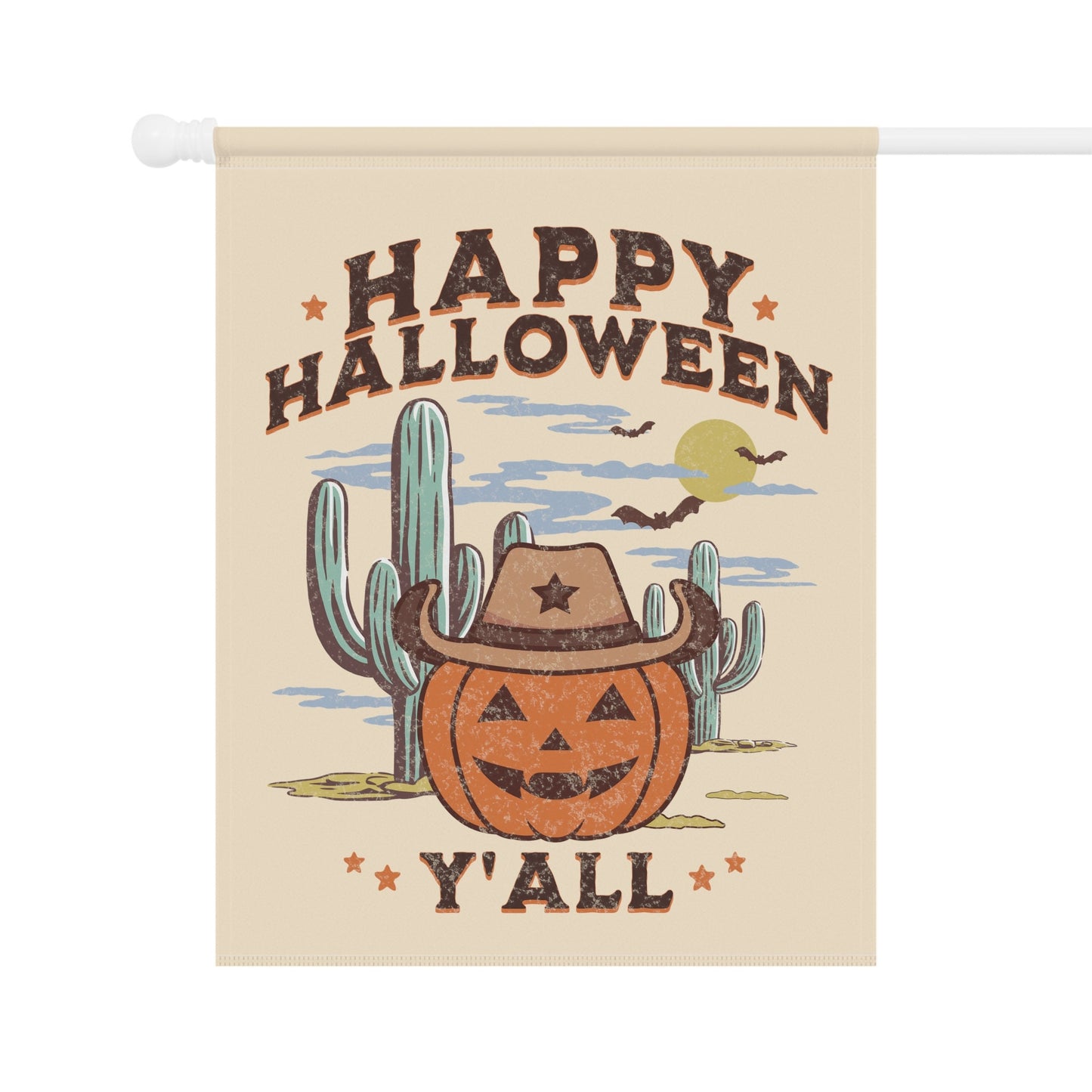 Happy Halloween Y'all Western Jack o Lantern Cowboy Flag