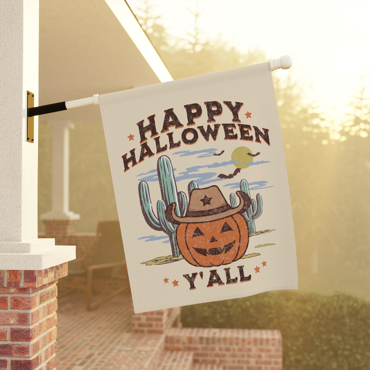 Happy Halloween Y'all Western Jack o Lantern Cowboy Flag