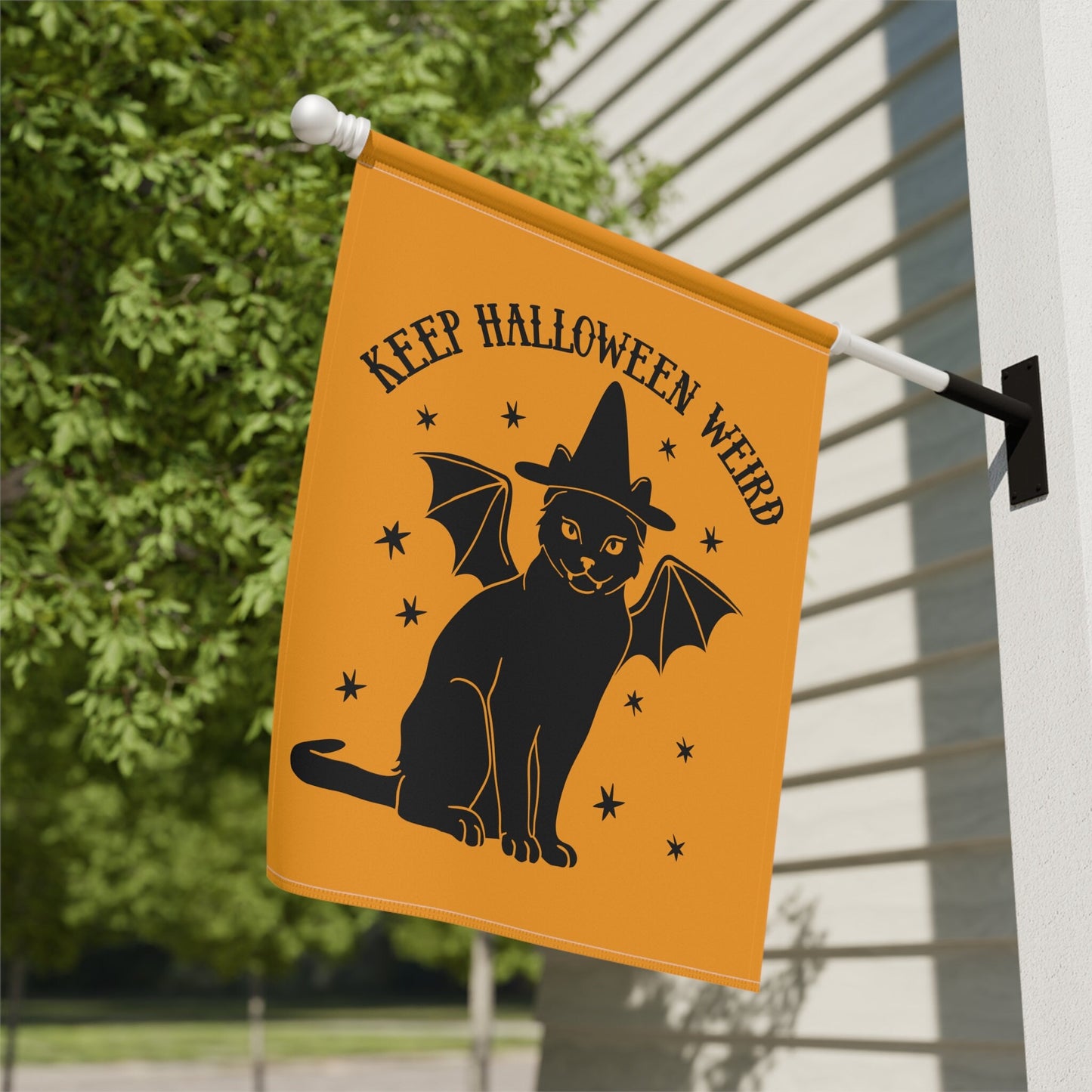 vintage halloween garden flag with black cat