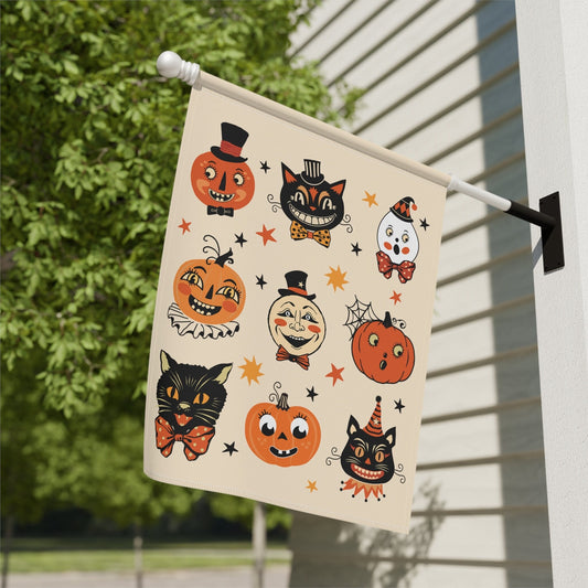 vintage halloween garden flag with black cat