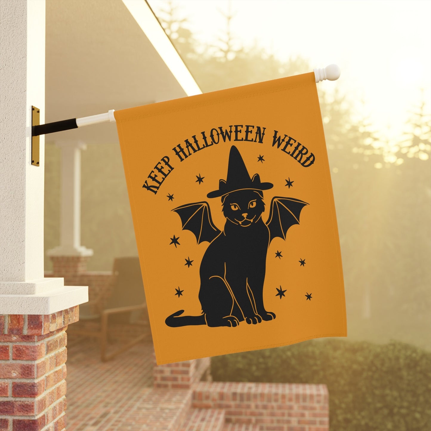 Keep Halloween Weird - Vintage Black Cat Bat Witchy Flag