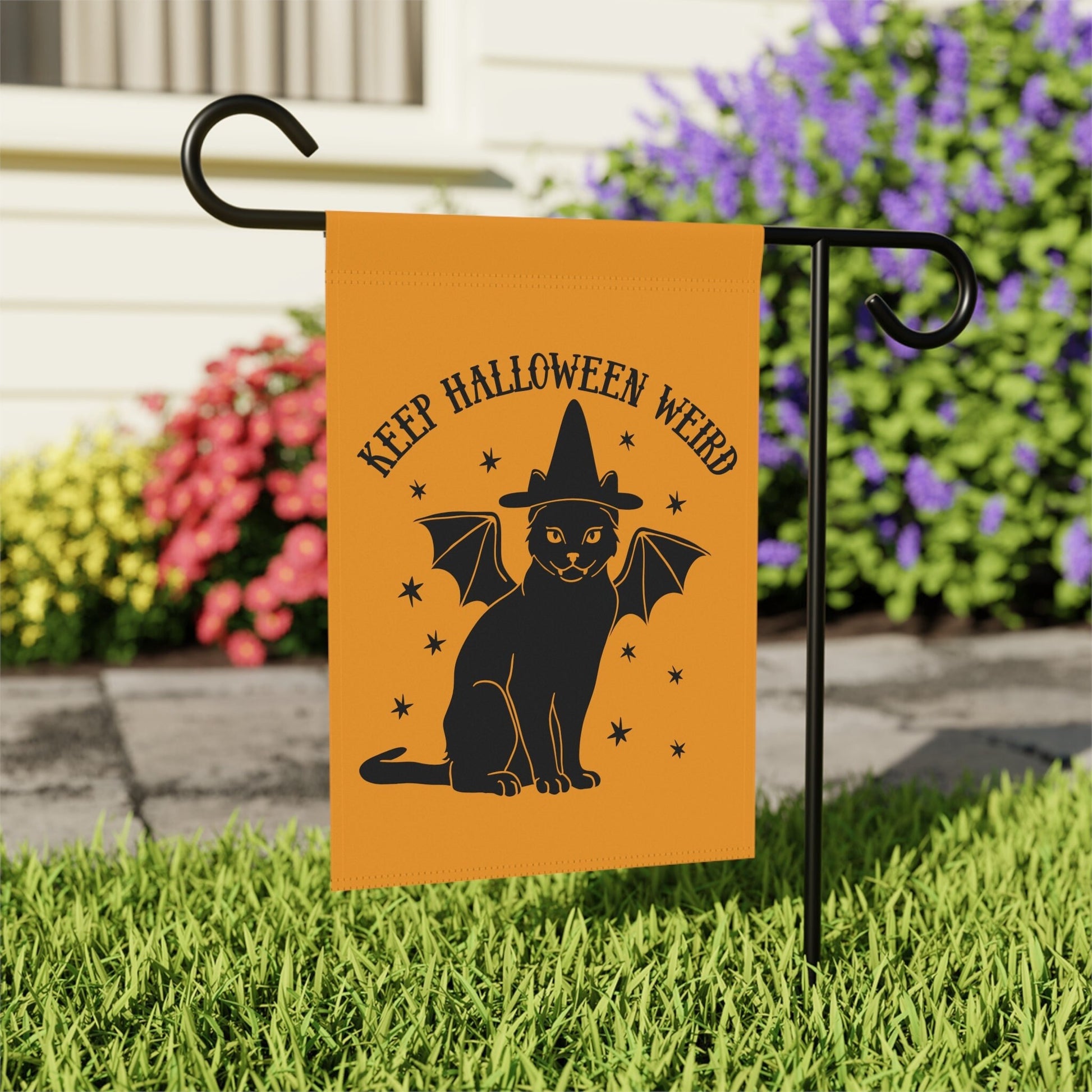 vintage halloween garden flag with black cat