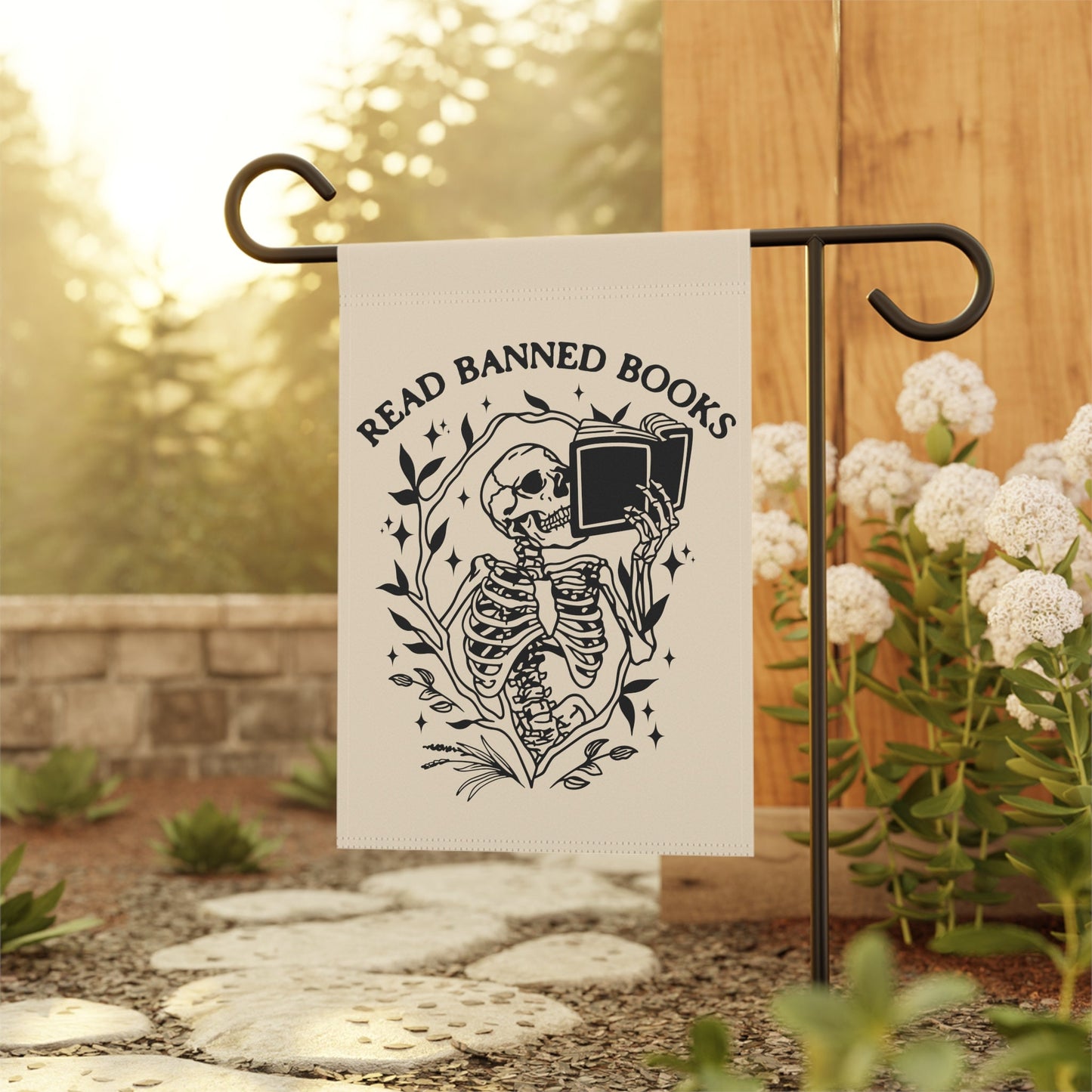 Read Banned Books Skeleton Halloween Flag