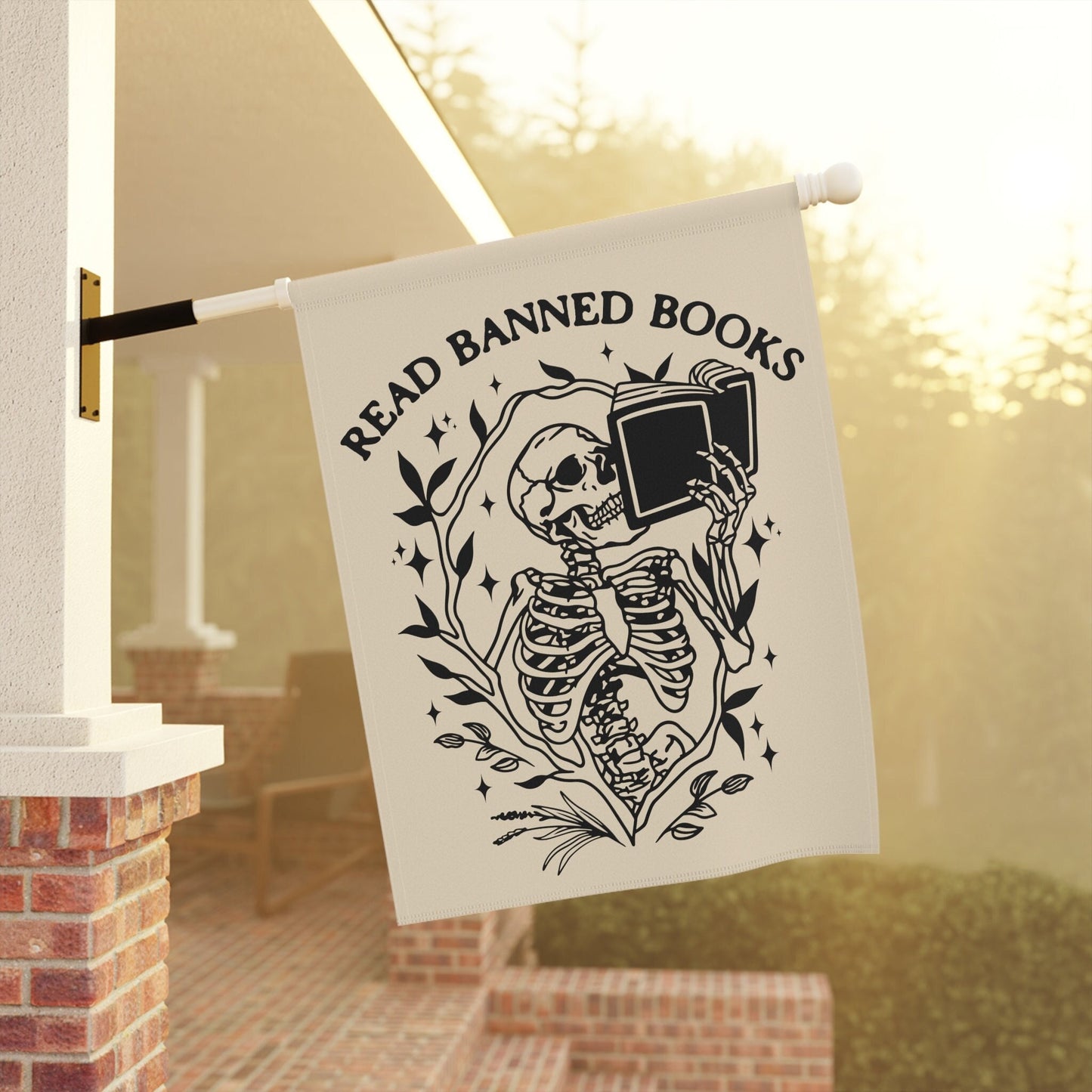 Read Banned Books Skeleton Halloween Flag