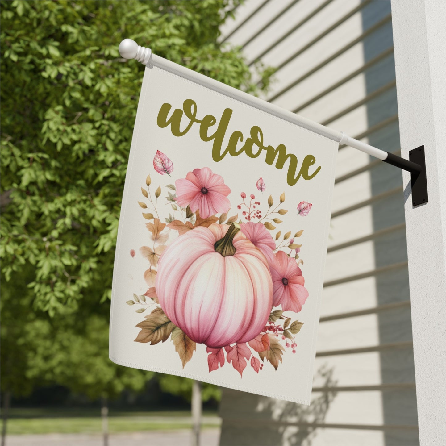 thanksgiving garden flag country pumpkins welcome pink pumpkin