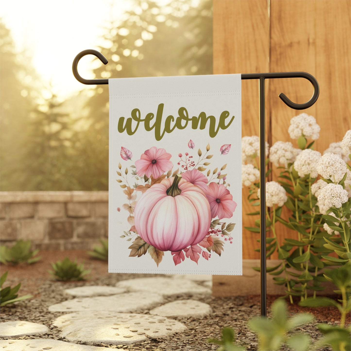 Welcome Pink Pumpkin Autumn Thanksgiving Flag