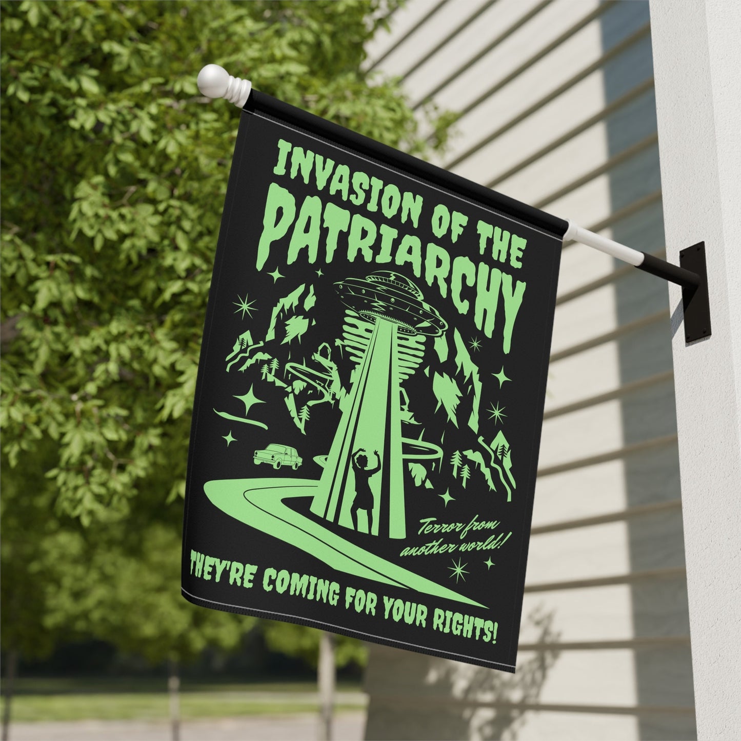 Invasion of the Patriarchy UFO Alien - Funny Feminist Flag