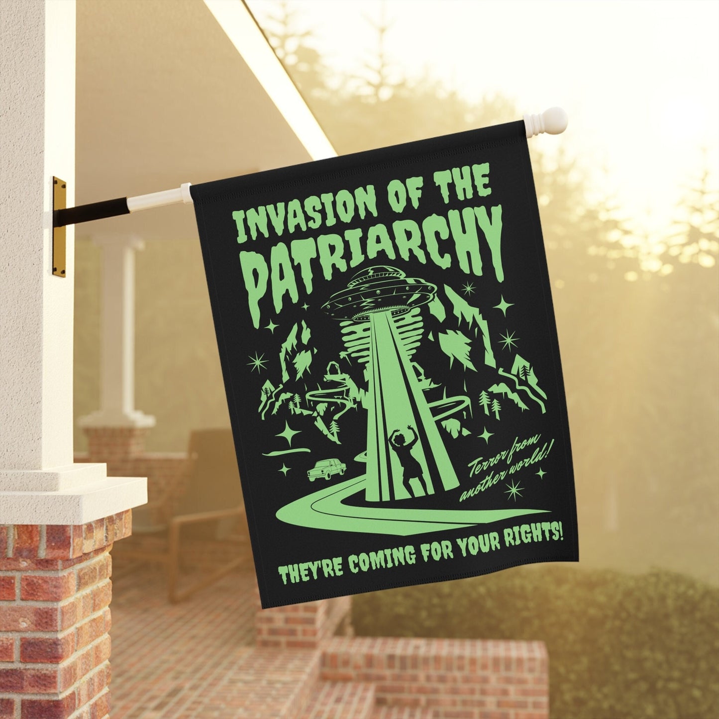 feminist garden flag pro choice flag with spaceship