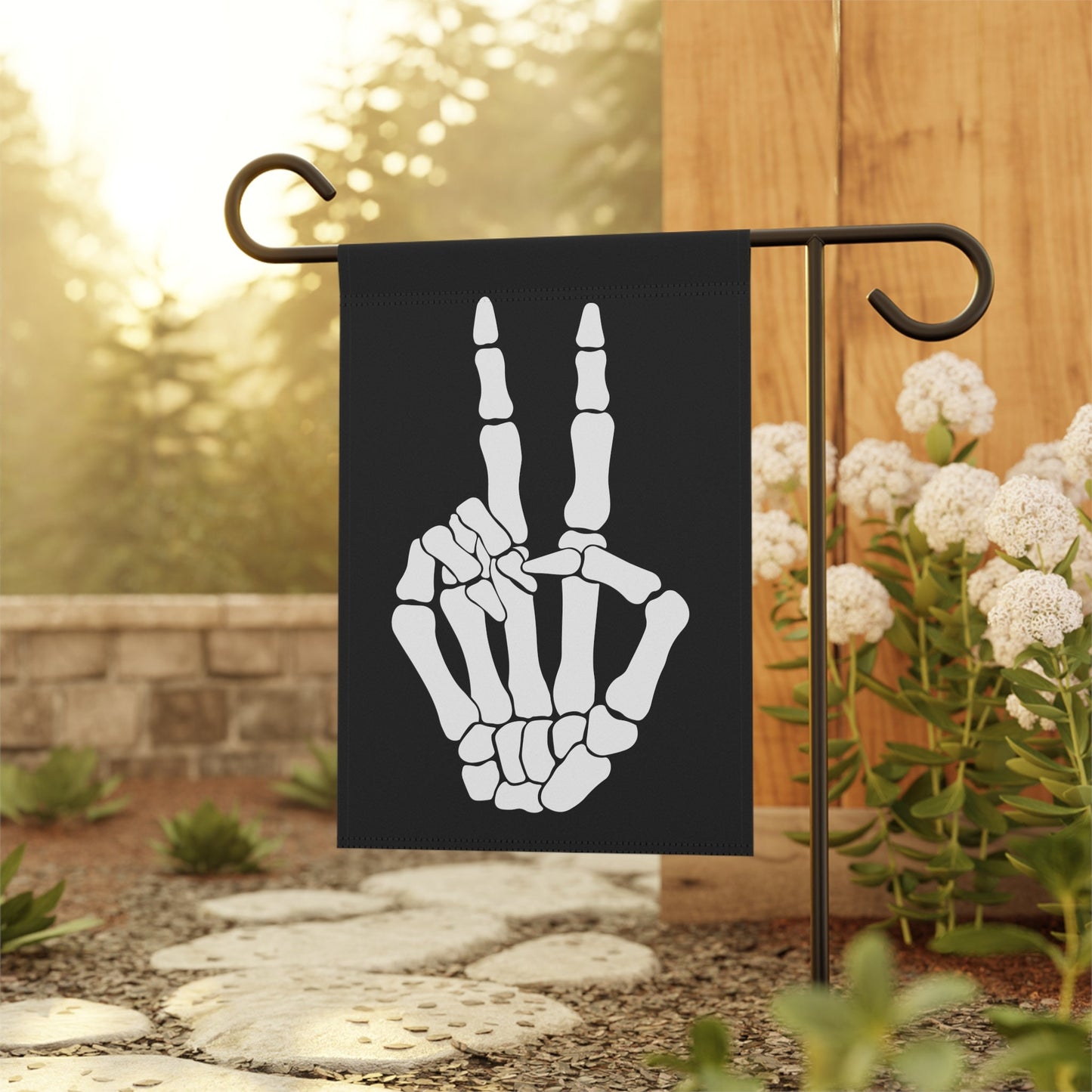 Skeleton Peace Sign - Spooky Emo Halloween Flag